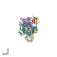 PDB entry 2puk coloured by chain, side view.