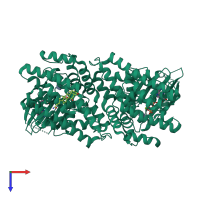 Homo dimeric assembly 1 of PDB entry 2pun coloured by chemically distinct molecules, top view.