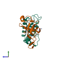 PDB entry 2puo coloured by chain, side view.