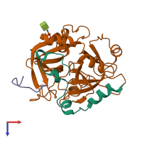 PDB entry 2pux coloured by chain, top view.