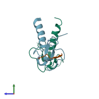 PDB entry 2puy coloured by chain, side view.