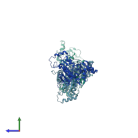 PDB entry 2pv0 coloured by chain, side view.