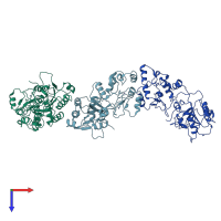 PDB entry 2pv0 coloured by chain, top view.