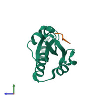 PDB entry 2pv1 coloured by chain, side view.