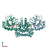 PDB entry 2pv7 coloured by chain, front view.