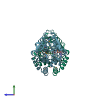 PDB entry 2pv7 coloured by chain, side view.