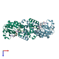 PDB entry 2pv7 coloured by chain, top view.