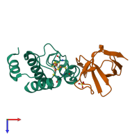 PDB entry 2pvd coloured by chain, top view.