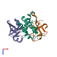 PDB entry 2pvg coloured by chain, top view.