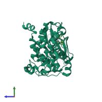 PDB entry 2pvh coloured by chain, side view.