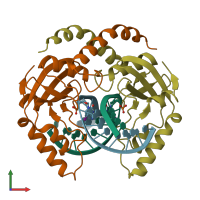 PDB entry 2pvi coloured by chain, front view.