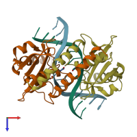 PDB entry 2pvi coloured by chain, top view.