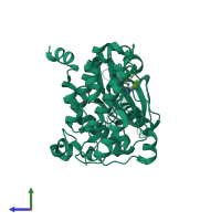 PDB entry 2pvk coloured by chain, side view.