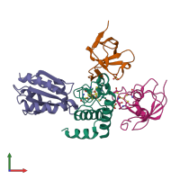 PDB entry 2pvo coloured by chain, front view.