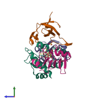 PDB entry 2pvo coloured by chain, side view.