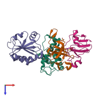 PDB entry 2pvo coloured by chain, top view.