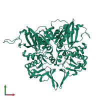 Homo dimeric assembly 1 of PDB entry 2pvp coloured by chemically distinct molecules, front view.