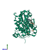 PDB entry 2pvr coloured by chain, side view.