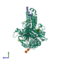 PDB entry 2pvv coloured by chain, side view.
