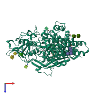PDB entry 2pvv coloured by chain, top view.