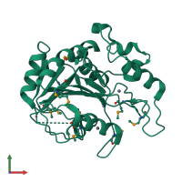 PDB entry 2pw6 coloured by chain, front view.