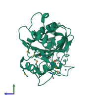 PDB entry 2pw6 coloured by chain, side view.