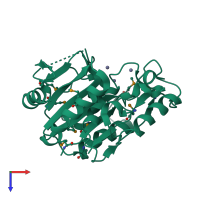 PDB entry 2pw6 coloured by chain, top view.