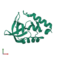 PDB entry 2pw7 coloured by chain, front view.