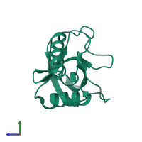 PDB entry 2pw7 coloured by chain, side view.