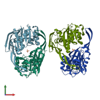 PDB entry 2pw9 coloured by chain, front view.