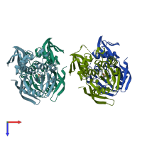 PDB entry 2pw9 coloured by chain, top view.