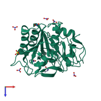 PDB entry 2pwa coloured by chain, top view.
