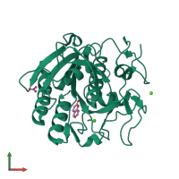 PDB entry 2pwb coloured by chain, front view.