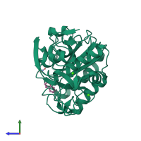 PDB entry 2pwb coloured by chain, side view.