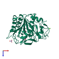 PDB entry 2pwb coloured by chain, top view.
