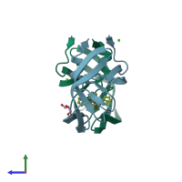 PDB entry 2pwc coloured by chain, side view.