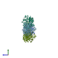 PDB entry 2pwf coloured by chain, side view.