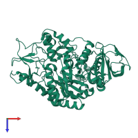Monomeric assembly 1 of PDB entry 2pwh coloured by chemically distinct molecules, top view.