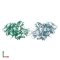 PDB entry 2pwh coloured by chain, front view.