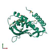 PDB entry 2pwn coloured by chain, front view.