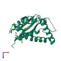 PDB entry 2pwn coloured by chain, top view.