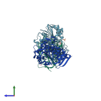 PDB entry 2pwp coloured by chain, side view.