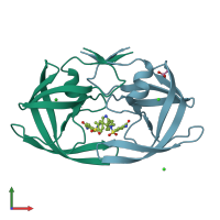 PDB entry 2pwr coloured by chain, front view.