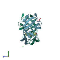 PDB entry 2pwr coloured by chain, side view.