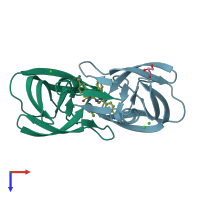 PDB entry 2pwr coloured by chain, top view.