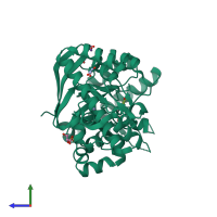 PDB entry 2pwv coloured by chain, side view.