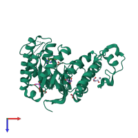PDB entry 2pwv coloured by chain, top view.
