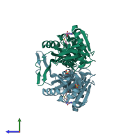 PDB entry 2pwy coloured by chain, side view.