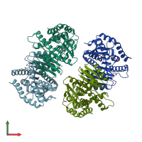 PDB entry 2pwz coloured by chain, front view.