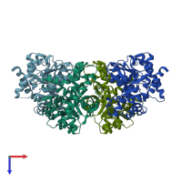 PDB entry 2pwz coloured by chain, top view.